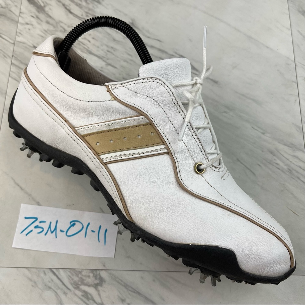 -FootJoy LoPro 97153 Golf Shoes Womens Size 7.5 White-Brown Leather Soft Spikes